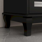 White Wood Sideboard Buffet Cabinet with Geometric Glass Doors and Drawers