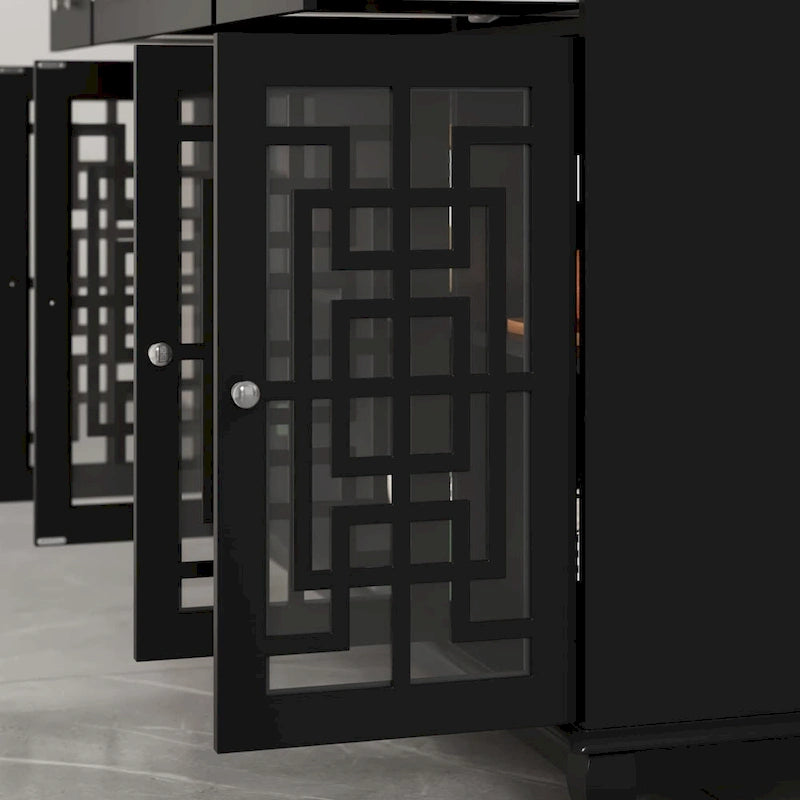 White Wood Sideboard Buffet Cabinet with Geometric Glass Doors and Drawers