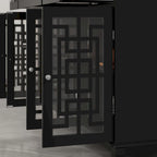 White Wood Sideboard Buffet Cabinet with Geometric Glass Doors and Drawers