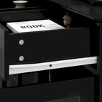 White Wood Sideboard Buffet Cabinet with Geometric Glass Doors and Drawers