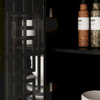 White Wood Sideboard Buffet Cabinet with Geometric Glass Doors and Drawers