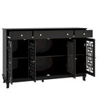 White Wood Sideboard Buffet Cabinet with Geometric Glass Doors and Drawers