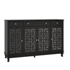 White Wood Sideboard Buffet Cabinet with Geometric Glass Doors and Drawers
