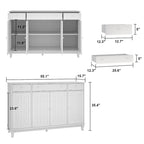 White Wood Sideboard Buffet Cabinet with Geometric Glass Doors and Drawers