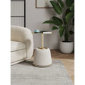 Round Pleated Leatherette End Table with Gold Steel Top