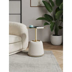 Round Pleated Leatherette End Table with Gold Steel Top