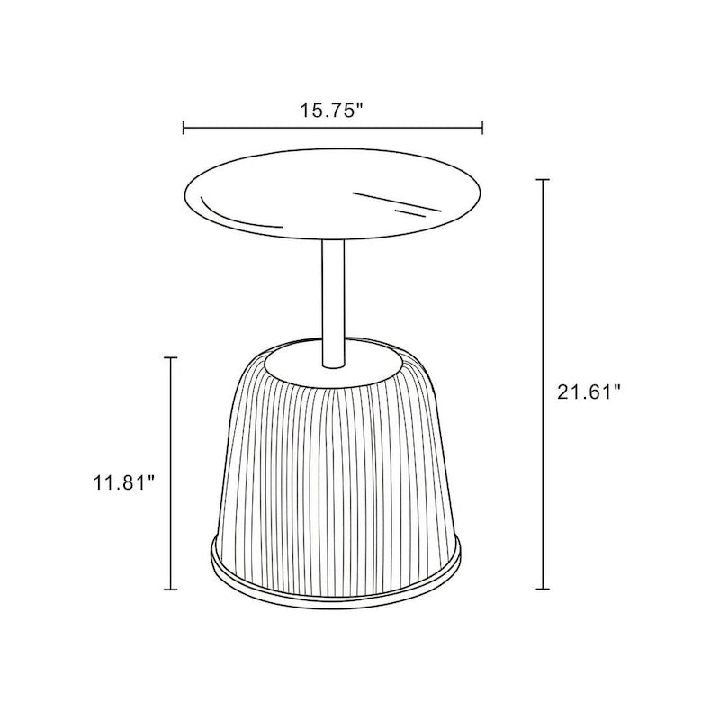 Round Pleated Leatherette End Table with Gold Steel Top
