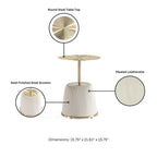 Round Pleated Leatherette End Table with Gold Steel Top