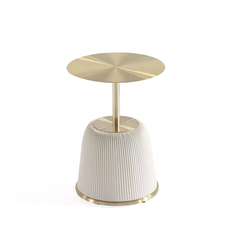 Round Pleated Leatherette End Table with Gold Steel Top
