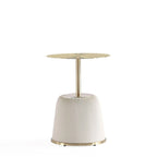 Round Pleated Leatherette End Table with Gold Steel Top