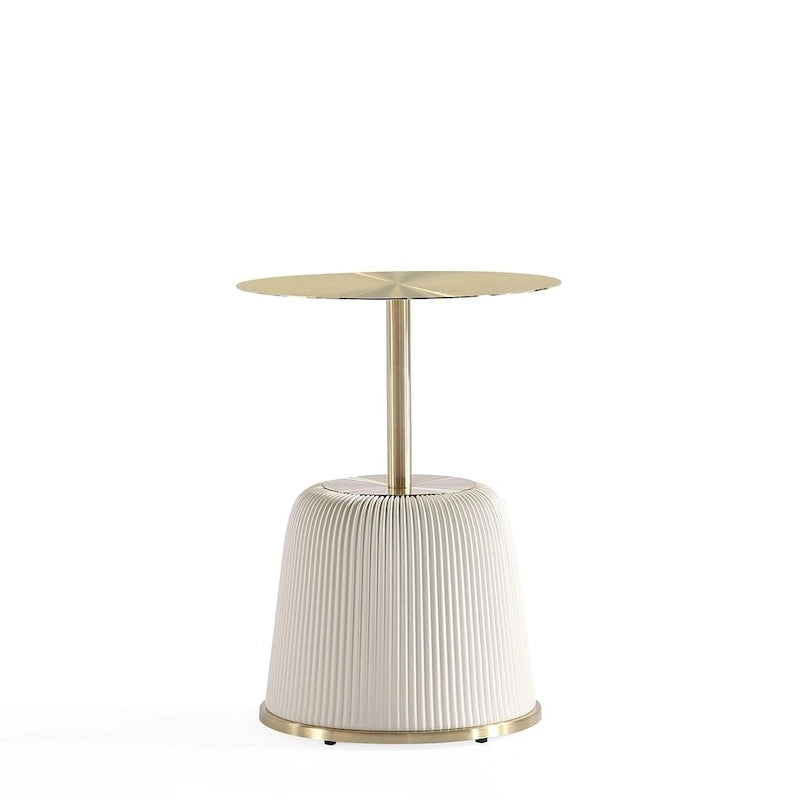 Round Pleated Leatherette End Table with Gold Steel Top