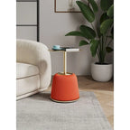 Round Pleated Leatherette End Table with Gold Steel Top