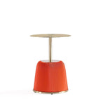 Round Pleated Leatherette End Table with Gold Steel Top