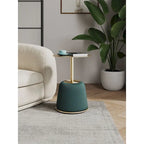 Round Pleated Leatherette End Table with Gold Steel Top