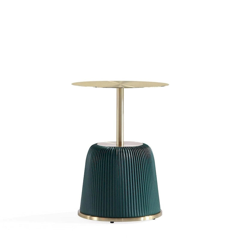 Round Pleated Leatherette End Table with Gold Steel Top