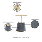 Round Pleated Leatherette End Table with Gold Steel Top