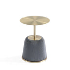 Round Pleated Leatherette End Table with Gold Steel Top