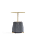 Round Pleated Leatherette End Table with Gold Steel Top