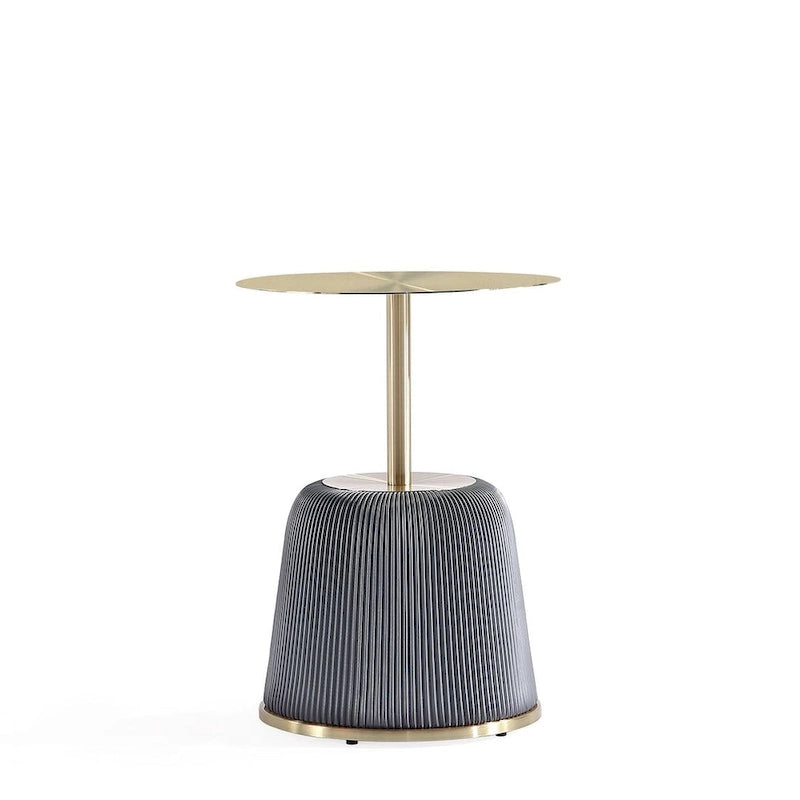 Round Pleated Leatherette End Table with Gold Steel Top