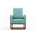 Upholstered High Back Rocking Chair with Solid Wood Base Leopard Teal