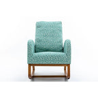 Upholstered High Back Rocking Chair with Solid Wood Base Leopard Teal