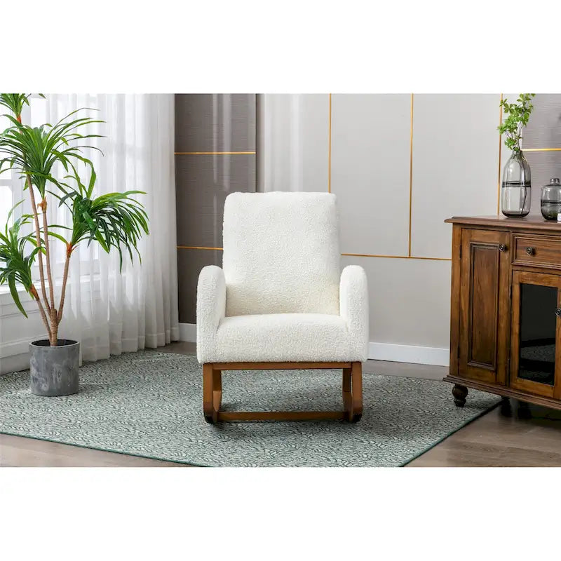 Upholstered High Back Rocking Chair with Solid Wood Base Leopard Teal