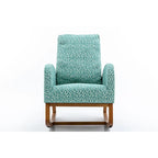 Upholstered High Back Rocking Chair with Solid Wood Base Leopard Teal
