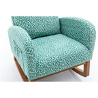 Upholstered High Back Rocking Chair with Solid Wood Base Leopard Teal