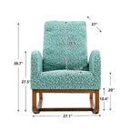 Upholstered High Back Rocking Chair with Solid Wood Base Leopard Teal