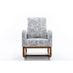 Upholstered High Back Rocking Chair with Solid Wood Base Leopard Teal