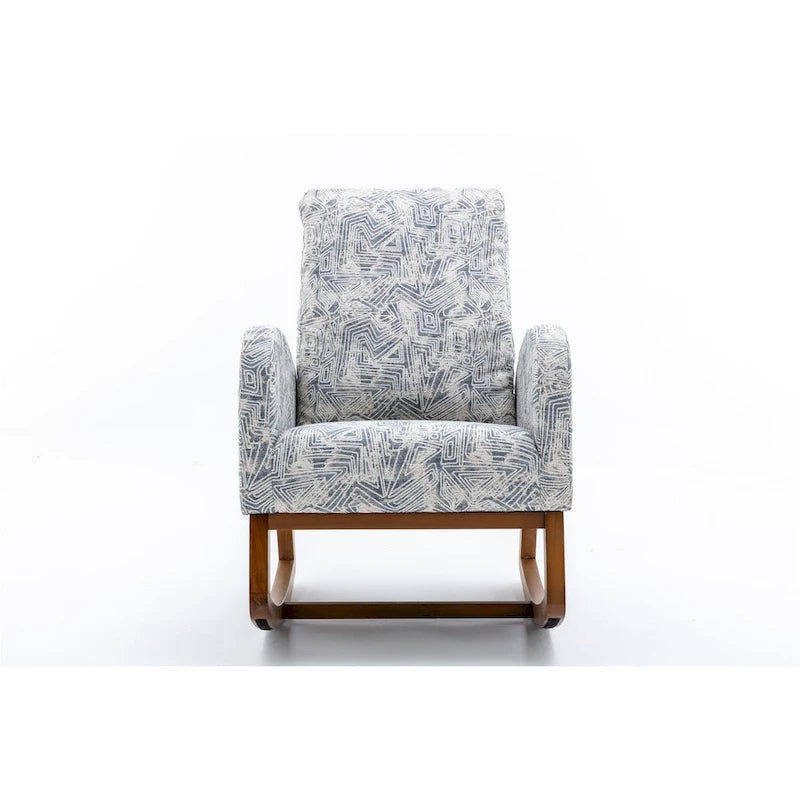 Upholstered High Back Rocking Chair with Solid Wood Base Leopard Teal