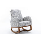Upholstered High Back Rocking Chair with Solid Wood Base Leopard Teal