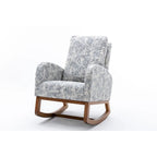 Upholstered High Back Rocking Chair with Solid Wood Base Leopard Teal
