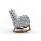 Upholstered High Back Rocking Chair with Solid Wood Base Leopard Teal