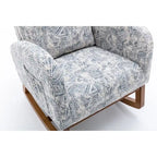 Upholstered High Back Rocking Chair with Solid Wood Base Leopard Teal
