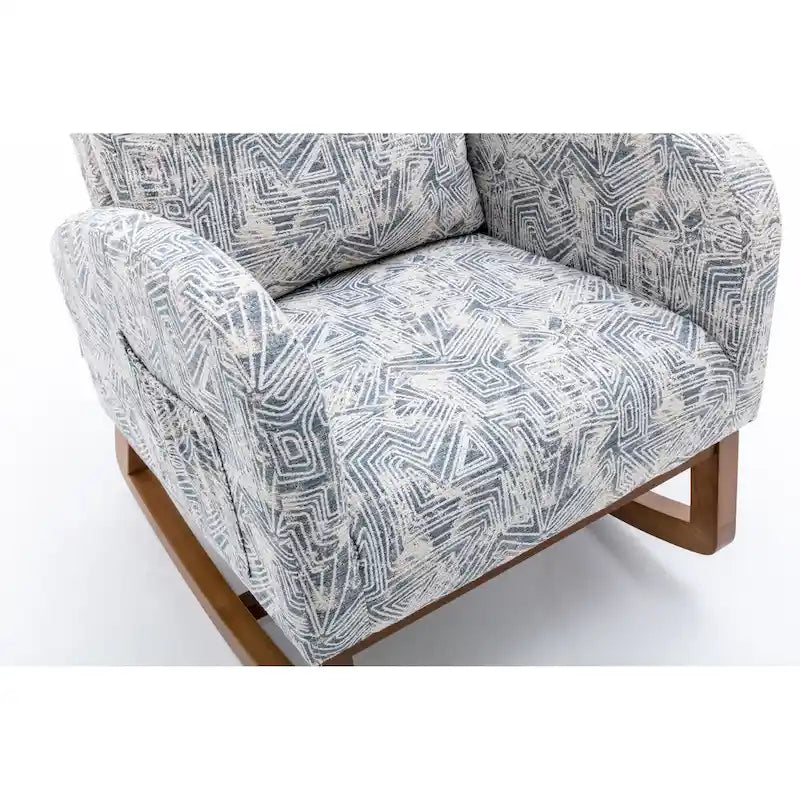 Upholstered High Back Rocking Chair with Solid Wood Base Leopard Teal