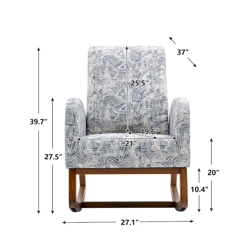 Upholstered High Back Rocking Chair with Solid Wood Base Leopard Teal