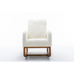 Upholstered High Back Rocking Chair with Solid Wood Base Leopard Teal