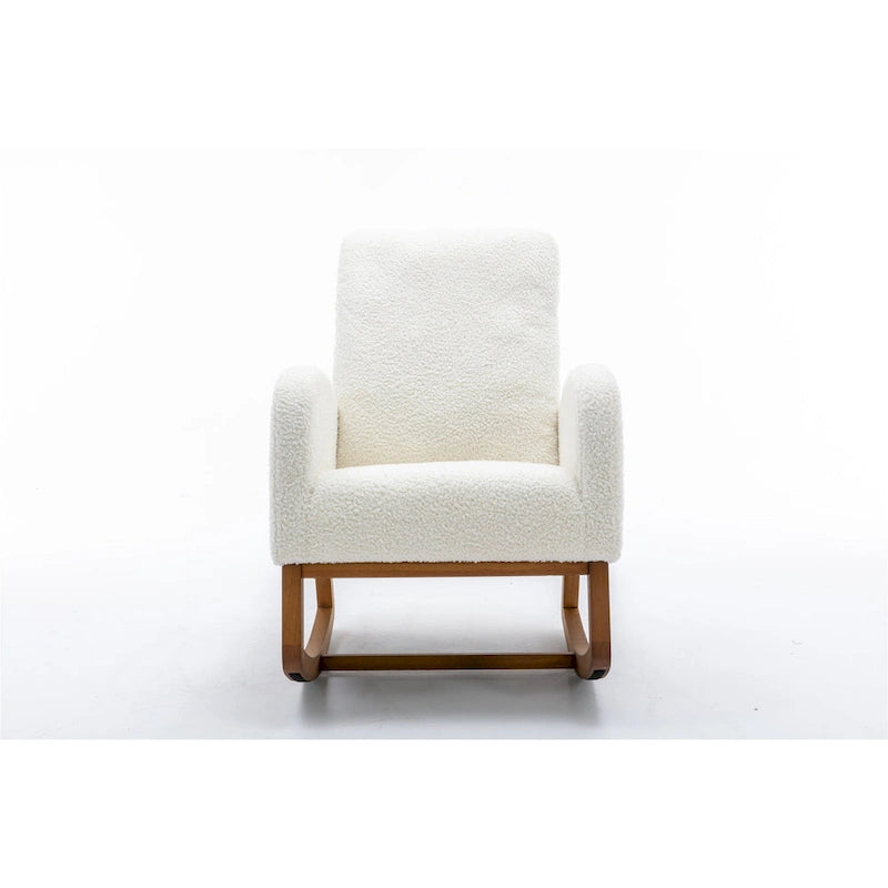 Upholstered High Back Rocking Chair with Solid Wood Base Leopard Teal