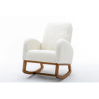 Upholstered High Back Rocking Chair with Solid Wood Base Leopard Teal