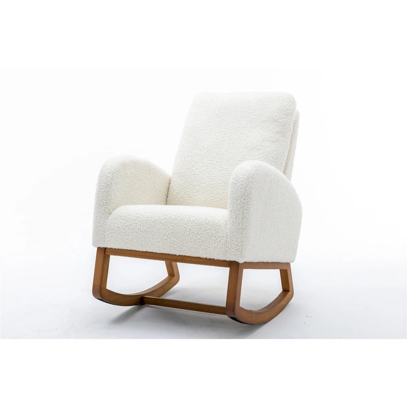 Upholstered High Back Rocking Chair with Solid Wood Base Leopard Teal