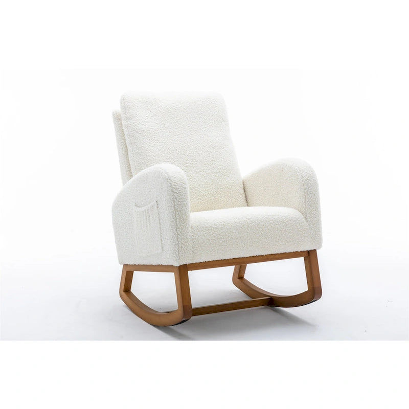 Upholstered High Back Rocking Chair with Solid Wood Base Leopard Teal