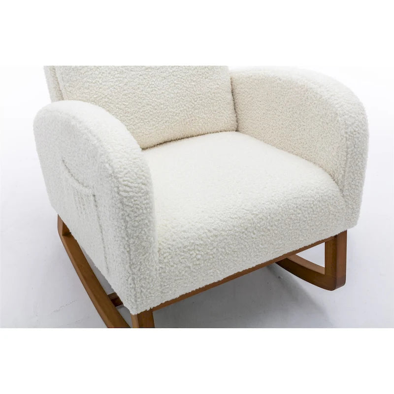 Upholstered High Back Rocking Chair with Solid Wood Base Leopard Teal