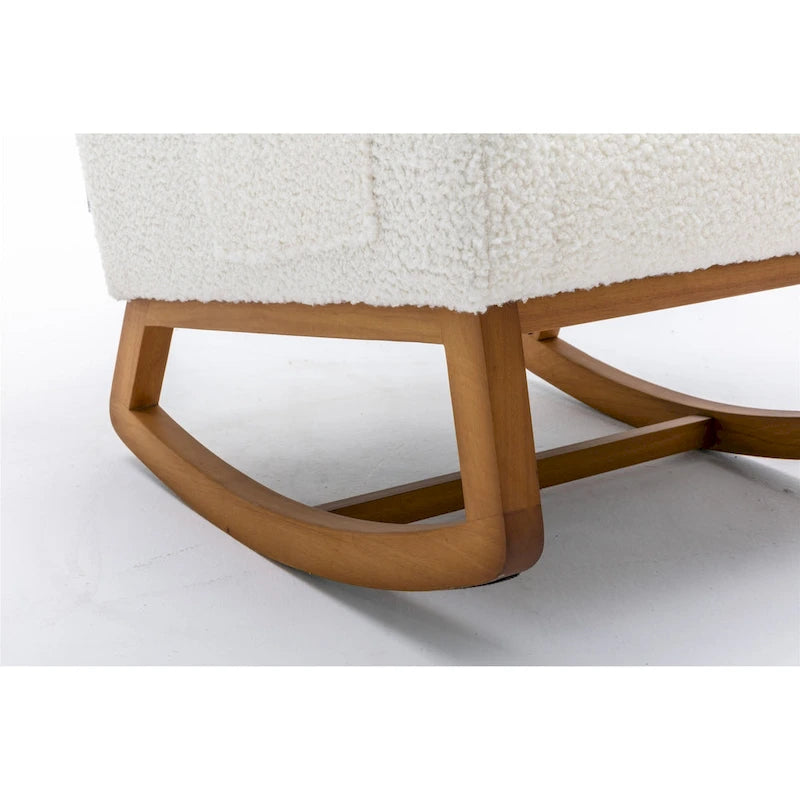 Upholstered High Back Rocking Chair with Solid Wood Base Leopard Teal