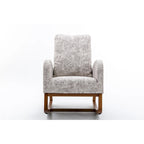 Upholstered High Back Rocking Chair with Solid Wood Base Leopard Teal