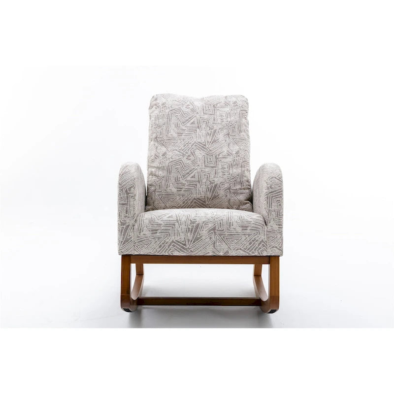 Upholstered High Back Rocking Chair with Solid Wood Base Leopard Teal