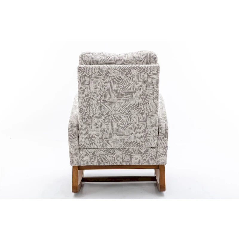 Upholstered High Back Rocking Chair with Solid Wood Base Leopard Teal