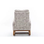 Upholstered High Back Rocking Chair with Solid Wood Base Leopard Teal