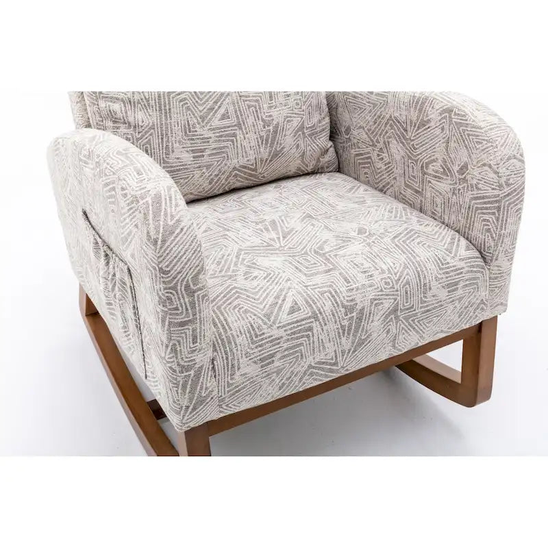 Upholstered High Back Rocking Chair with Solid Wood Base Leopard Teal