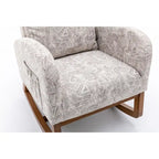 Upholstered High Back Rocking Chair with Solid Wood Base Leopard Teal